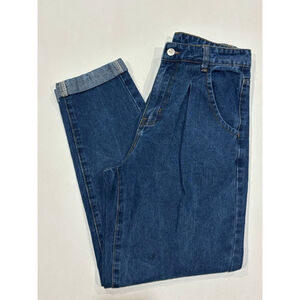 Women's Blue Pleated Cuffed Ankle Blue Jeans High Waisted, Extra Small